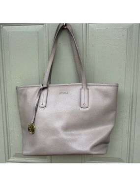 Furla Shimmering Light Pink Leather Tote with Gold Charm